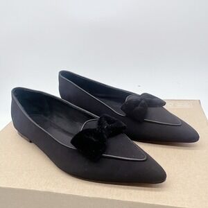 Polo Ralph Lauren Velvet Bow Grosgrain Loafer Flats Shoes Black US 6.5 B